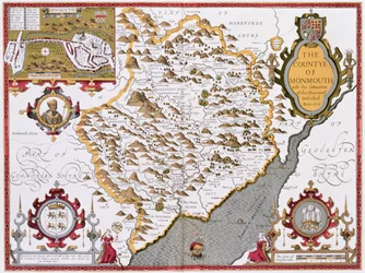 Die Grafschaft Monmouth, graviert von Jodocus Hondius (1563-1612) aus John Speeds 